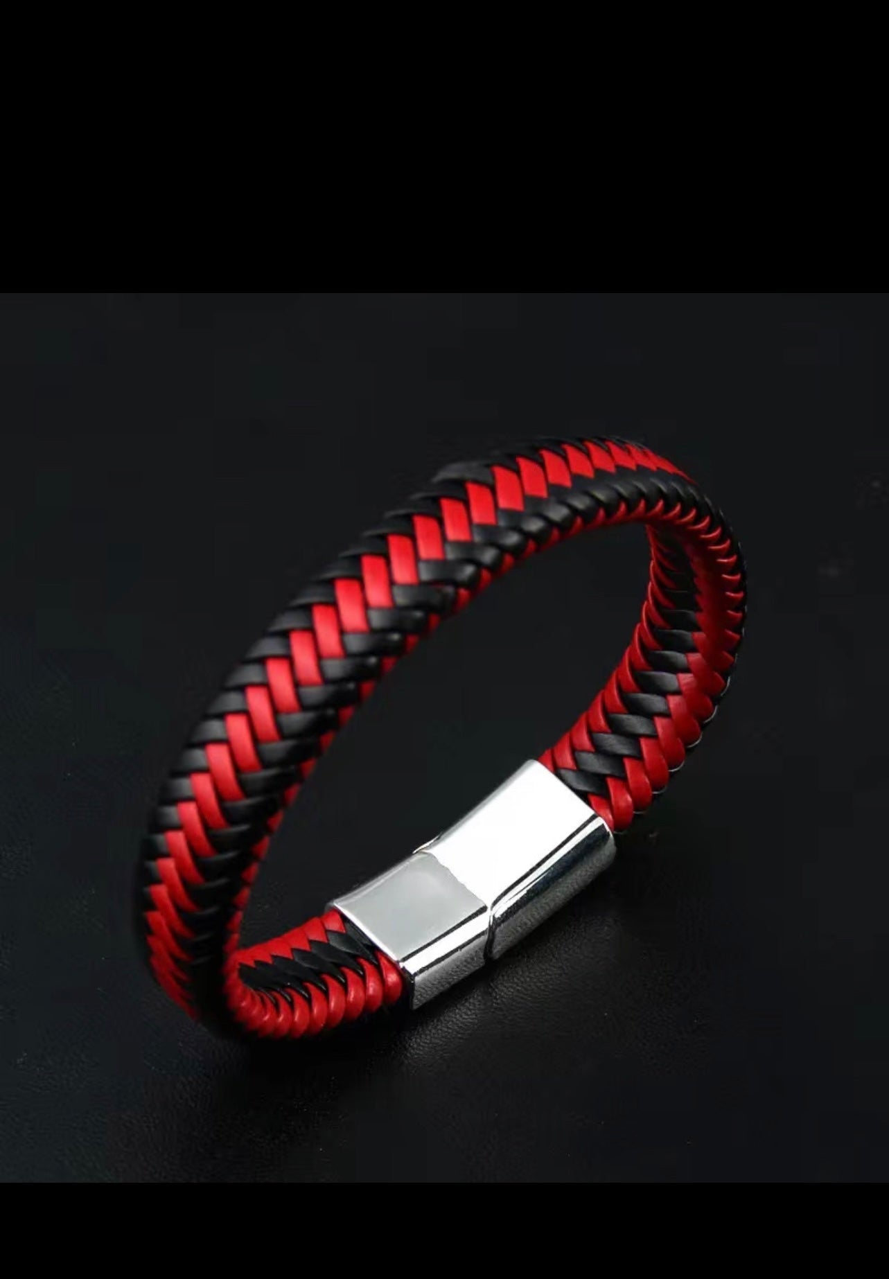 817- Black and red leather magnetic bracelet