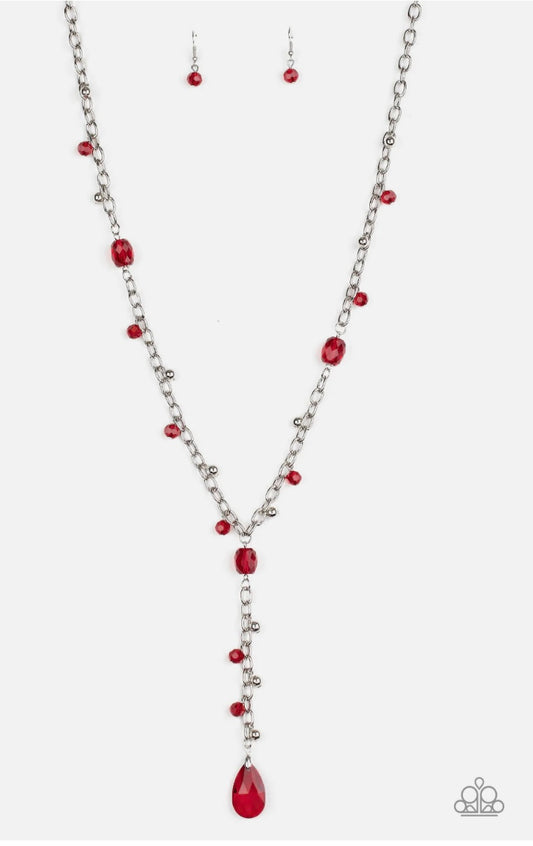 2478 Red rhinestone Y necklace