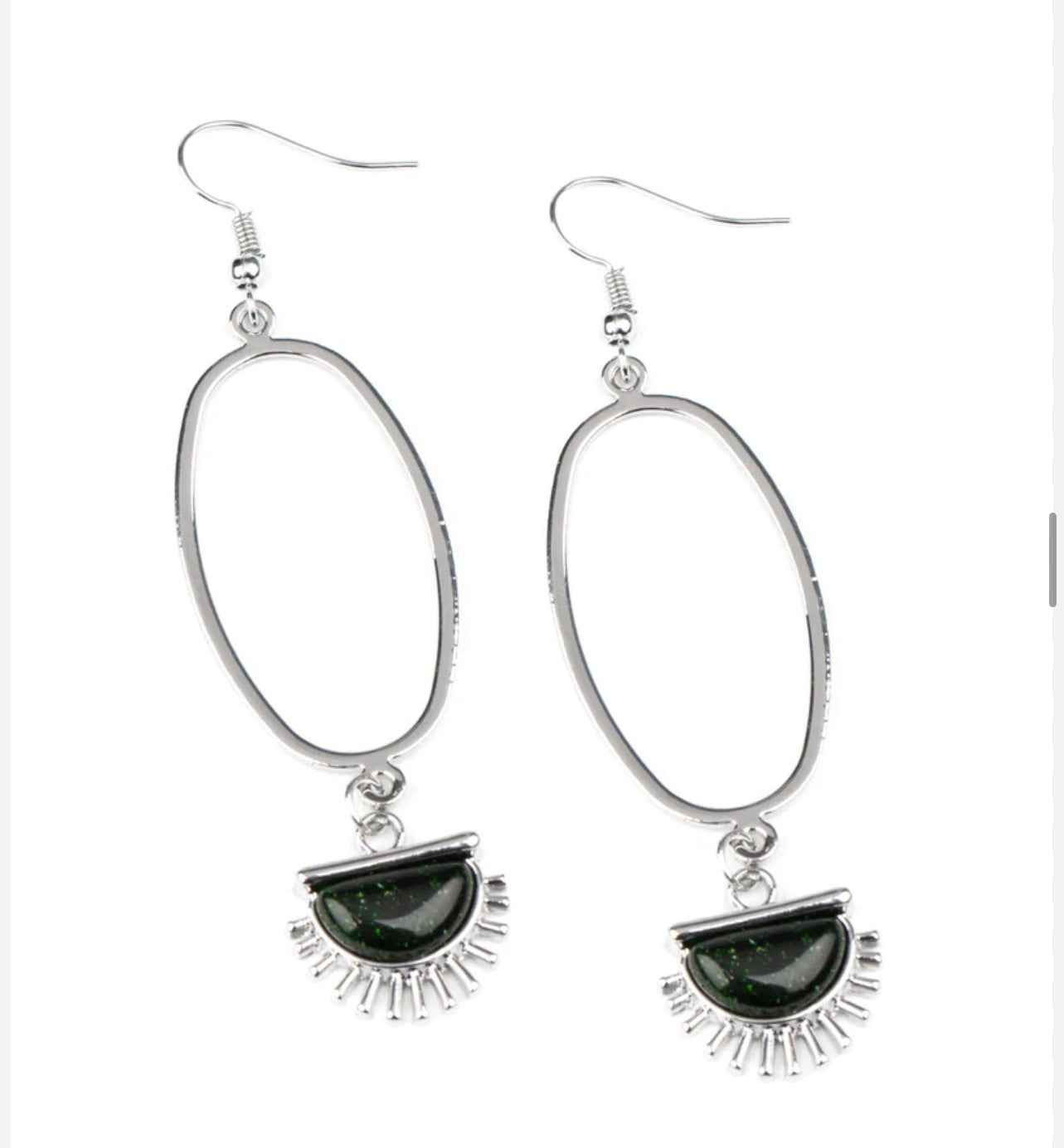 2436 Green glitter and silver earrings