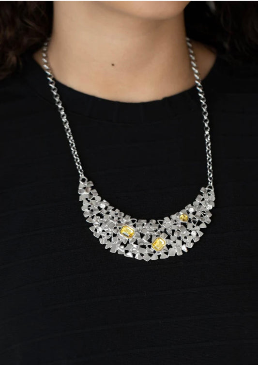 3223 silver necklace and yellow rhinestones