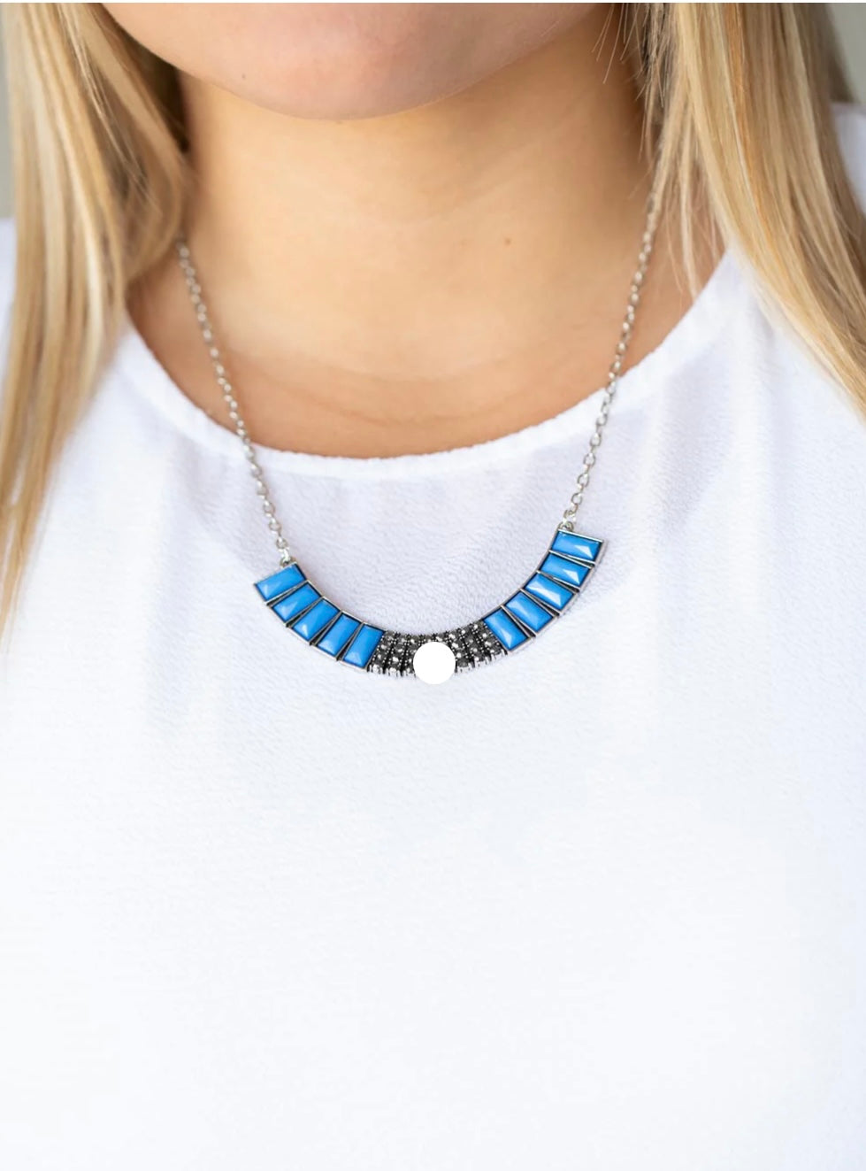 3235 blue bead and hematite necklace