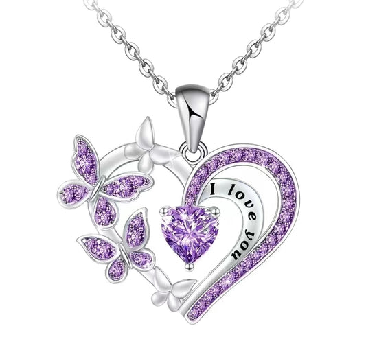 1009-2 Heart necklace with purple rhinestone