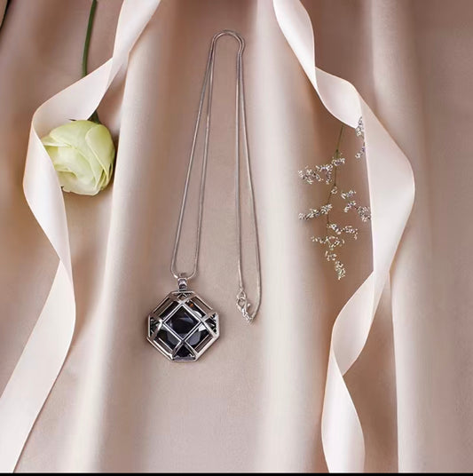 1109-2 silver long necklace